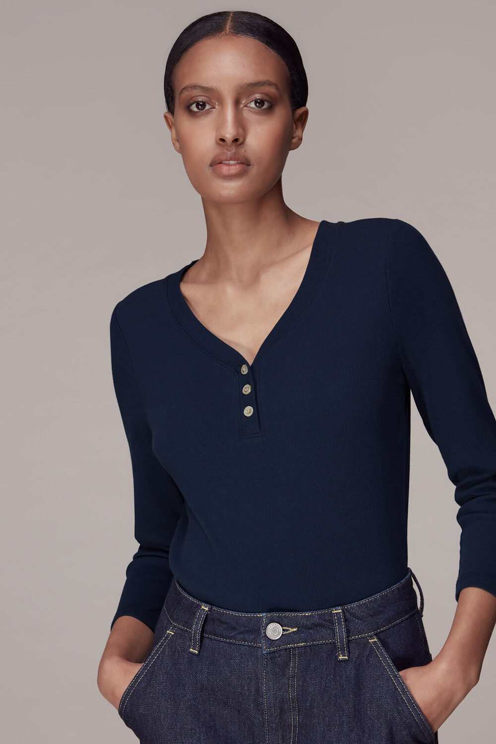 Paiton Ribbed Button Front Top